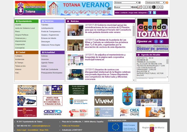 Se adjudica el mantenimiento y hospedaje de la página web corporativa municipal, totana.es