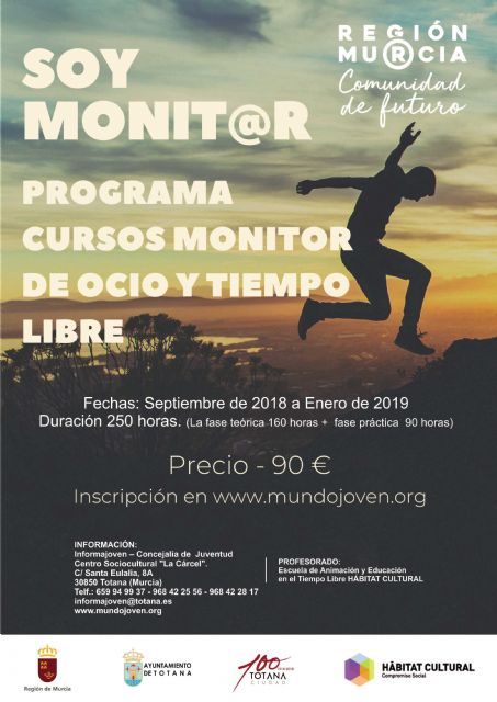 El próximo 25 de septiembre finaliza el plazo de inscripción para el Curso de Monitor de Ocio y Tiempo Libre, con una duración de 250 horas