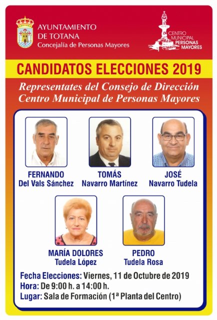 Cinco candidatos concurren finalmente a las elecciones del nuevo Consejo de Dirección del Centro Municipal de Personas Mayores de Totana