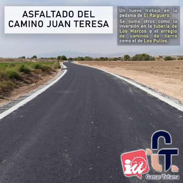 Pedro J. Sánchez (Ganar Totana): 'El asfaltado del Camino Juan Teresa es un ejemplo más de nuestro compromiso con mejorar los servicios de las pedanías de Totana'