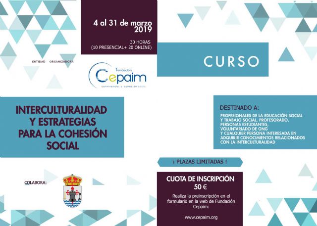 La Fundación Cepaim organiza en marzo el curso 'Interculturalidad y Estrategias para la Cohesión Social' dentro del programa 'La Cárcel Formación'