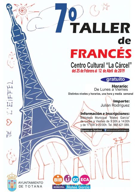 El 7° Taller de Francés, de carácter gratuito, tendrá lugar del 25 de febrero al 12 de abril en 'La Cárcel'