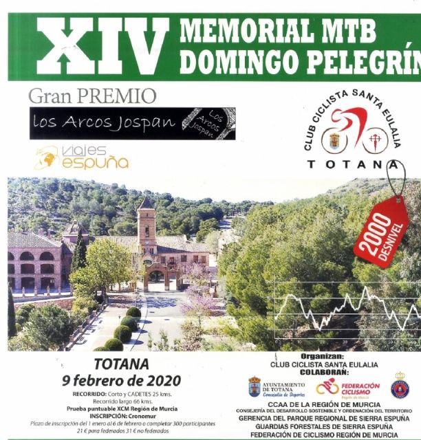 El XIV Memorial MTB 'Domingo Pelegrín' se celebra este domingo, prueba puntuable para la XCM Región de Murcia, organizado por el Club Ciclista Santa Eulalia