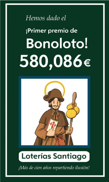 Un acertante de primera categoría de la Bonoloto en Totana gana 580.085,97 euros