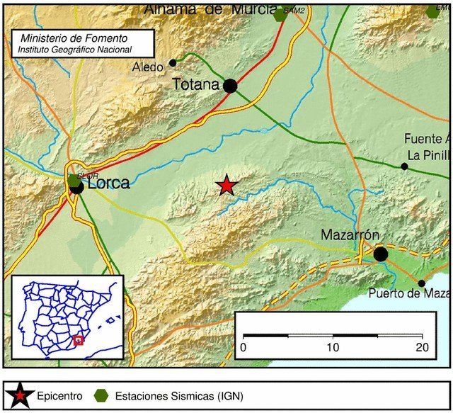 Se registra un terremoto de una magnitud de 3,2 con epicentro al sur del municipio de Totana, en la diputación de El Raiguero