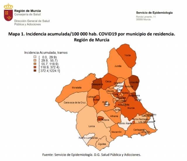 La incidencia acumulada por COVID-19 en el Área de Salud III es de 51,1 casos por cada 100.000 habitantes