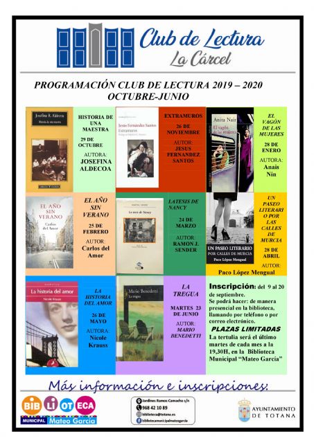Los interesados en participar en el programa Club de Lectura 2019/20 han de inscribirse del 9 al 20 de septiembre a través de la Biblioteca Municipal 'Mateo García'