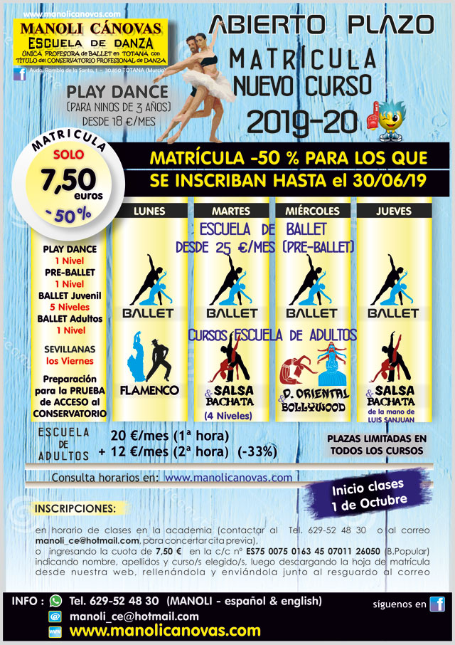La Escuela de Danza Manoli Cánovas abre el plazo de matrícula para el curso 2019-20