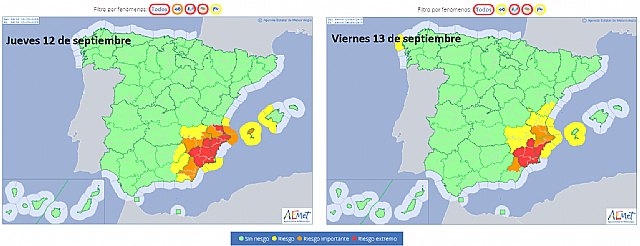 Se activa el aviso rojo en la Región de Murcia por posibilidad de lluvias torrenciales
