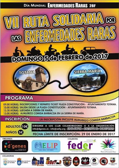 El 5 de febrero tendrá lugar VII Ruta Solidaria por las Enfermedades Raras, entre los municipios de Totana y María