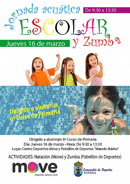 Organizan mañana una jornada acuática escolar y Zumba, donde participarán todos los colegios de Totana