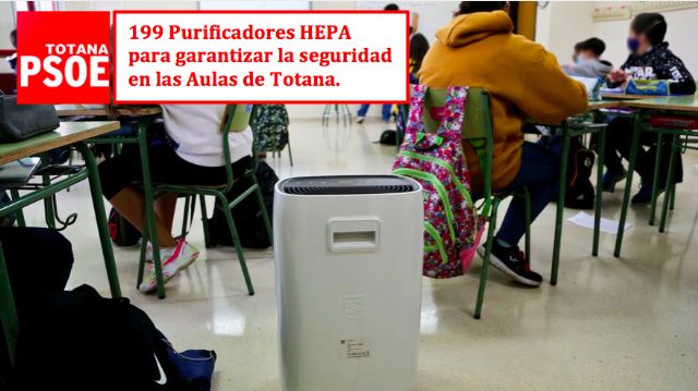 Los filtros HEPA y las mascarillas llegan a las aulas de Totana gracias a las propuestas del Grupo Socialista