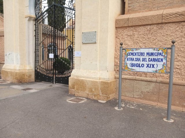 Se cierra el cementerio municipal “Nuestra Señora del Carmen” de Totana y el parroquial de El Paretón, autorizando solo el acceso de 15 personas a los enterramientos