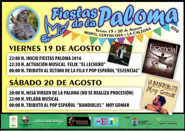 Las fiestas solidarias de La Paloma en Mortí, Lentiscosa y La Calzona se celebrarán los días 19 - 20 de agosto