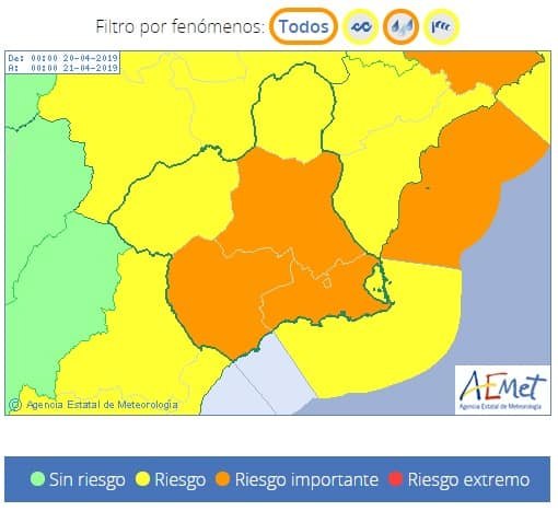 Protección Civil Totana informa de la situación de preemergencia por lluvias en la Región de Murcia