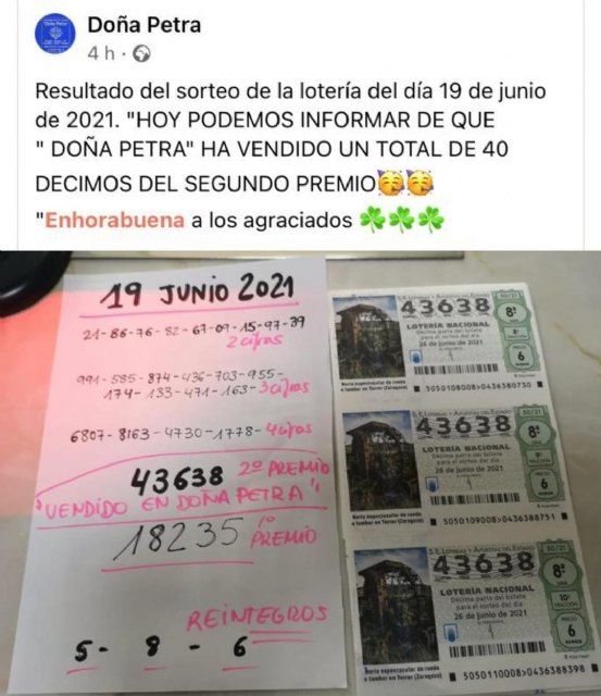 El sorteo de la Lotería Nacional sonríe a Totana con casi medio millón de euros