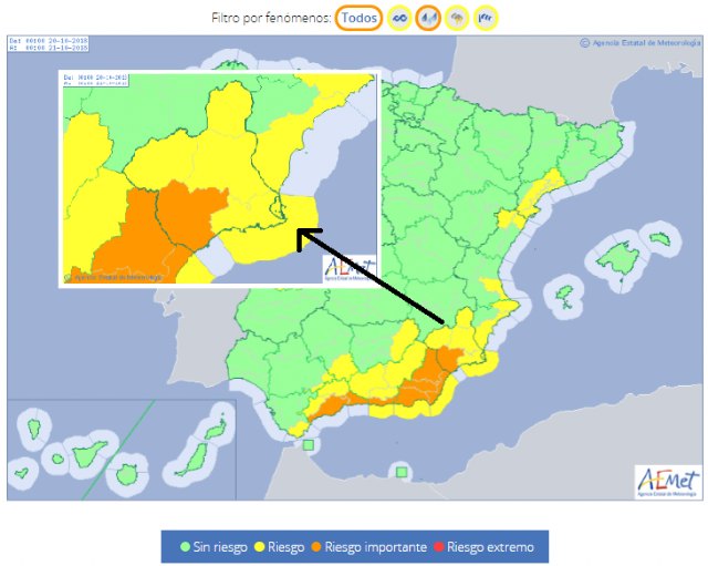 Protección Civil Totana alerta de que se esperan fuertes lluvias en la Región de Murcia mañana sábado