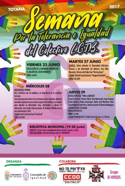 La Concejalía de Igualdad organiza un programa de actividades por la tolerancia e igualdad del Colectivo LGTB del 23 al 29 de junio