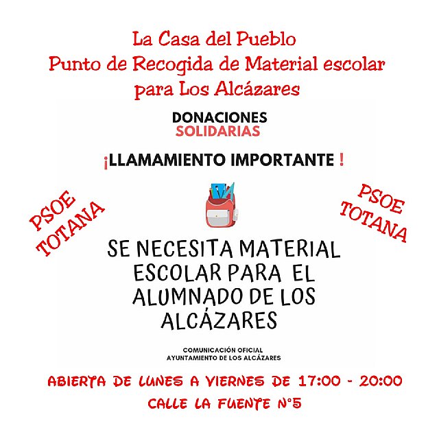 El PSOE de Totana se suma a la campaña de ayuda a Los Alcázares