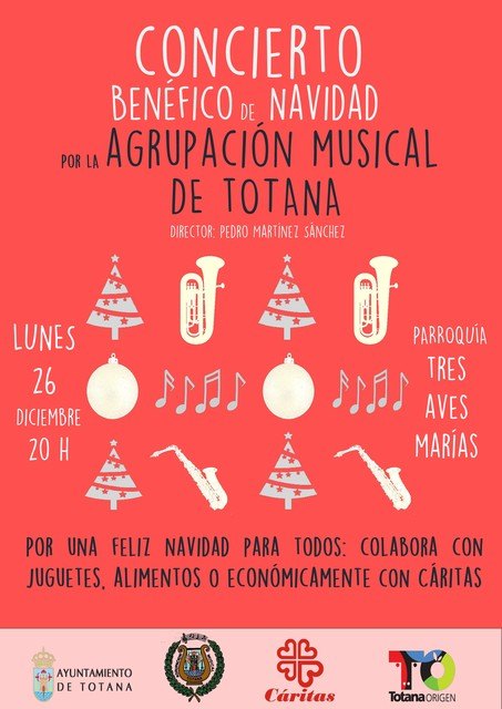 La Agrupación Musical de Totana ofrecerá un concierto benéfico de Navidad