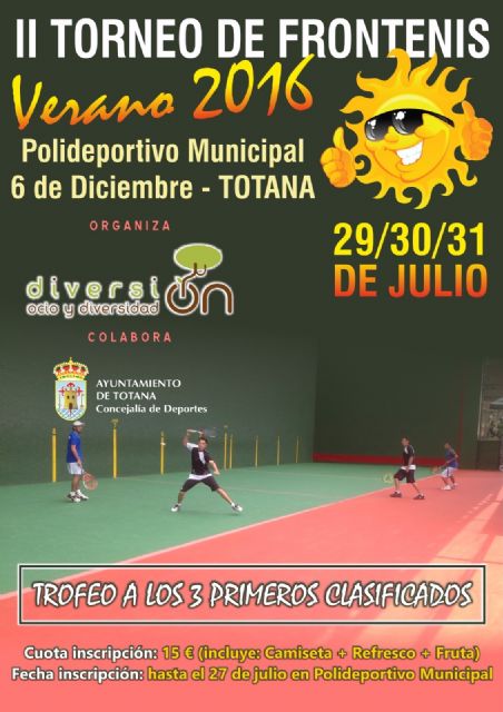 El Polideportivo Municipal '6 de diciembre' acogerá del 29 al 31 de Julio el II Torneo de Frontenis 'Verano 2016', en la modalidad de parejas