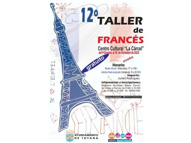 El duodécimo Taller de Conversación en Francés, de carácter gratuito, se llevará a cabo del 9 de octubre al 15 de diciembre
