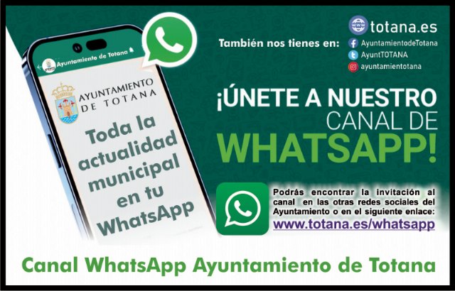 El Ayuntamiento de Totana pone en marcha un nuevo canal de WhatsApp