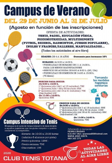 El Club de Tenis promueve el Campus de Verano del 29 de junio al 31 de julio