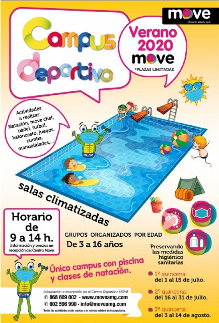 El Centro MOVE organiza el Campus Deportivo de Verano del 1 de julio al 14 de agosto, con piscina y clases de natación para grupos de 3 a 16 años