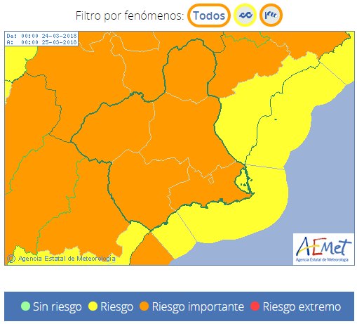 Protección Civil Totana alerta de aviso naranja en la Región de Murcia por viento