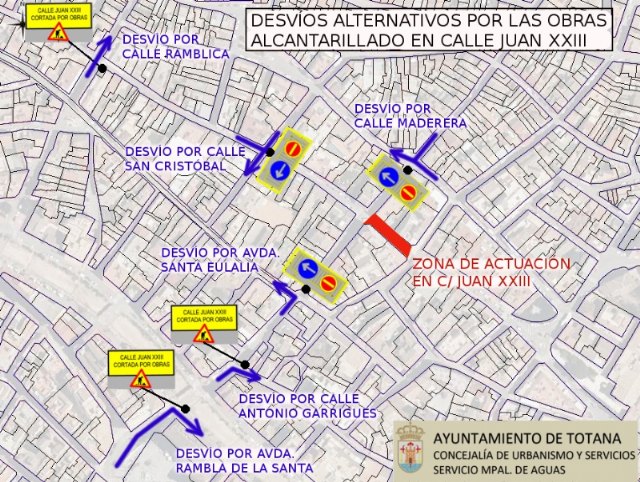 Corte de tráfico en Calle Juan XXIII por Instalación de Tramo de Red de Alcantarillado el próximo miércoles 25