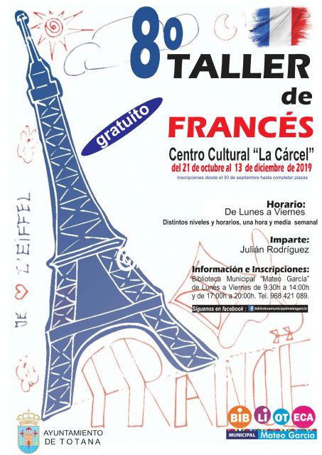 El 8° Taller de Conversación en Francés para niños y jóvenes se llevará a cabo del 21 de octubre al 13 de diciembre en el Centro Sociocultural 'La Cárcel'