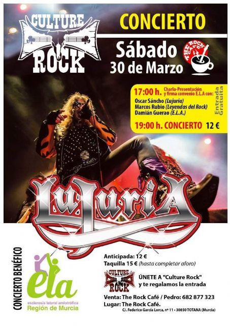 Se celebrará un concierto del grupo 'Lujuria' a beneficio de la Asociación de Esclerosis Lateral Amiotrófica (ELA), promovido por la Asociación Culture Rock