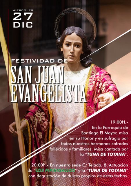 La Hdad. de San Juan Evangelista celebra esta tarde una Eucaristía en la Parroquia de Santiago el Mayor
