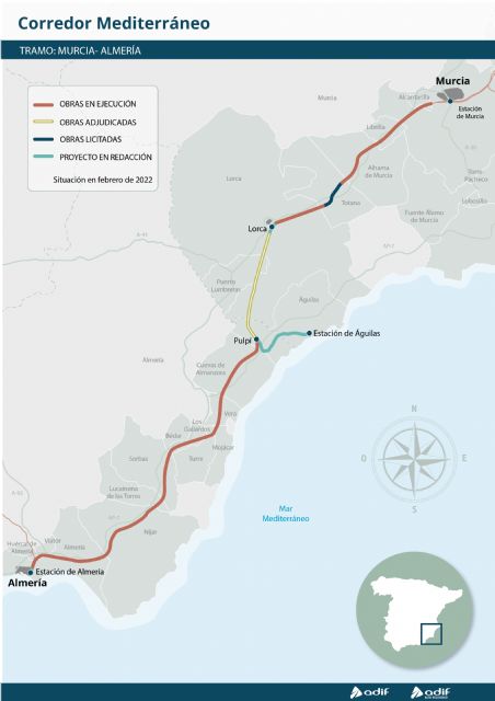 Adif AV licita por más de 216 M€ las obras de la plataforma ferroviaria del tramo a su paso por Totana (Murcia), en la línea Murcia-Almería