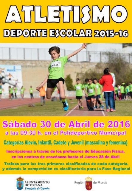 La Fase Local de Atletismo de Deporte Escolar tendrá lugar el próximo sábado 30 de abril