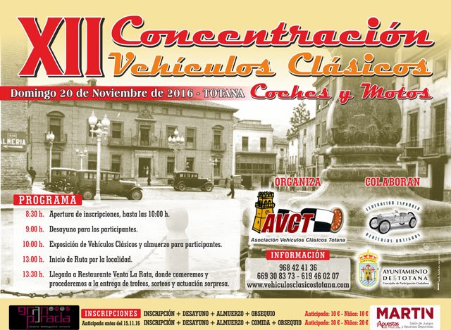 La XII Concentración de Vehículos Clásicos Ciudad de Totana tendrá lugar el próximo 20 de noviembre