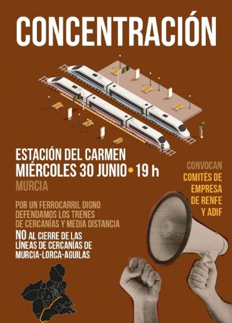 El alcalde asiste a la manifestación por el presumible cierre de las líneas ferroviarias Murcia-Lorca-Águilas ante el avance de las obras de soterramiento y plataforma de la Alta Velocidad